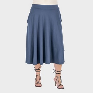 24seven Comfort Aapparel Womens Plus Pleated Elastic Waist Midi Pocket Skirt - 1 of 4