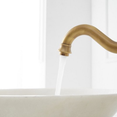 Antique Brass Single Handle Vessel Sink Faucet with Drain Assembly