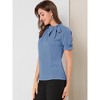 INSPIRE CHIC Women's Bow Tie Neck Solid Color Elastic Cuffs Elegant Office Short Sleeve Blouse - 4 of 4