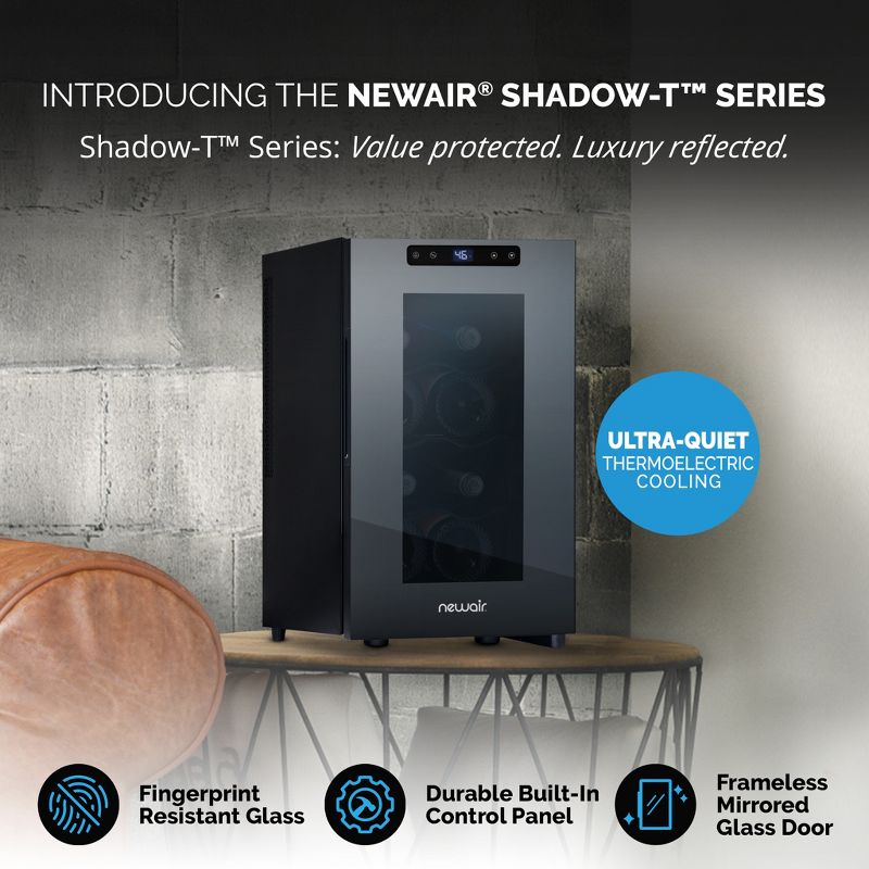 Newair Shadow-T Series Wine Cooler Refrigerator, 8 Bottle Countertop Mirrored Compact Wine Cellar, Small Freestanding Glass Door Wine Fridge, 2 of 17