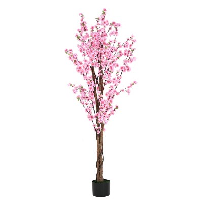 NicBex Artificial Peach Blossom Tree with Pot Pre-Potted, Lifelike Flowers, Easy Maintenance, No Assembly, Symbol of Love & Good Fortune
