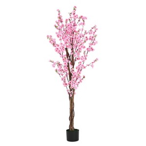 NicBex Artificial Peach Blossom Tree with Pot Pre-Potted, Lifelike Flowers, Easy Maintenance, No Assembly, Symbol of Love & Good Fortune - 1 of 4