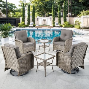 Gymojoy 6 Pieces Outdoor Swivel Chair Glider Chairs with Side Table All Weather - 1 of 4