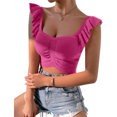 Womens Knit Tube Tops Cap Sleeve Sweet Heart Neckline Sweater Tops Ribbed Sweater Tops