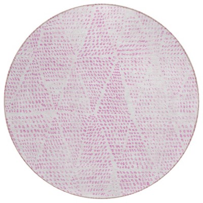 Pink And Ivory Geometric Washable Indoor Outdoor Area Rug
