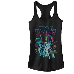 Juniors Womens Star Wars Neon Rebel and Empire Characters Racerback Tank Top - 1 of 4