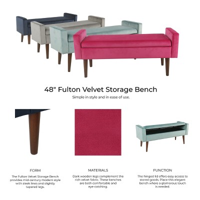 Fulton Mid-Century Modern Velvet Storage Bench in Dark Navy Blue