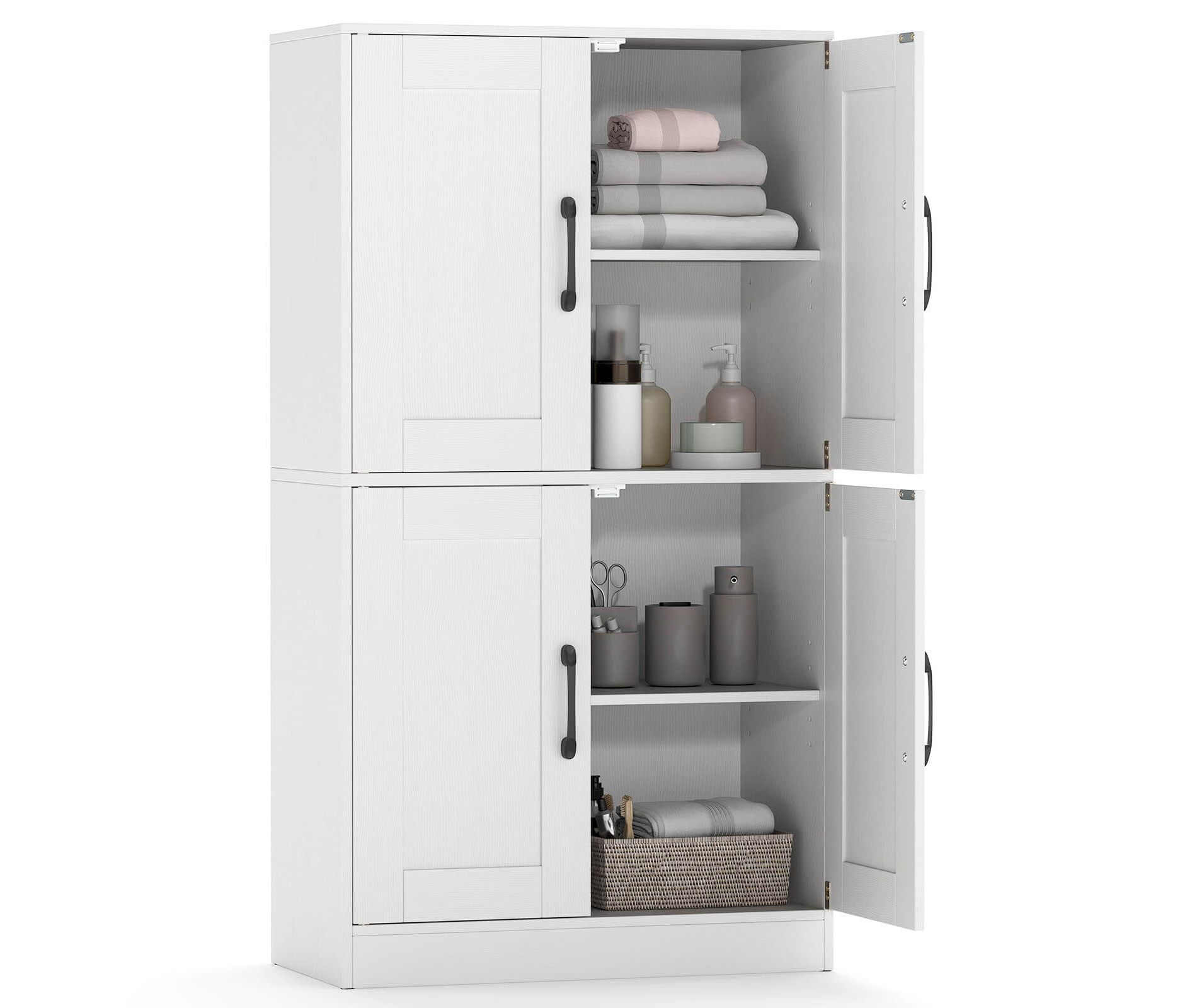 Costway Bathroom Cabinet with Doors & Adjustable Shelves Storage Organizer for Living Room White
