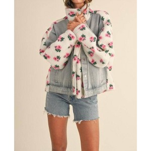 Women's Carly Floral Shearling & Denim Jacket - MABLE - 1 of 4