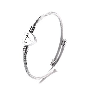 Twisted Steel Heart Cable Initial Bracelet - 1 of 4