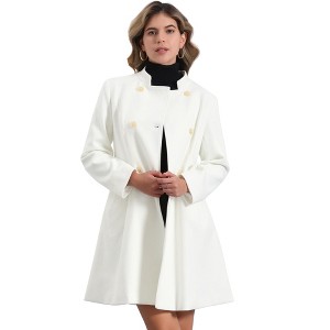 Allegra K Women's Stand Collar Double Breasted Pocket Long Sleeve Winter Coats - 1 of 4