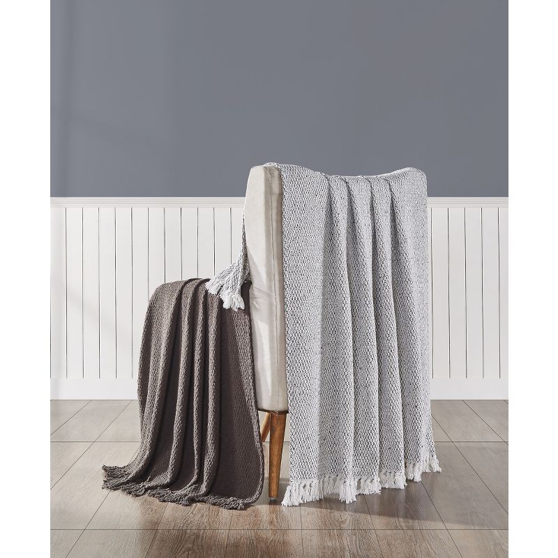 Kate Aurora Chic Living 2 Pack Chocolate Brown Yarn Dyed Woven & Fringed Coordinating Ultra Soft Accent Throw Blanket Set - 50 in. W x 60 in. L, 2 of 3