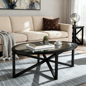 LIVAREEmlen Modern Oval Glass Coffee Table with Black Metal Base, Contemporary Living Room Table - 1 of 4