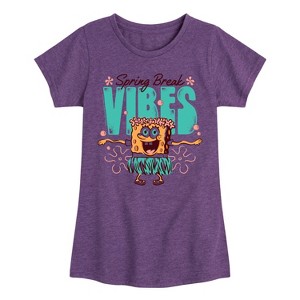 Girls' - SpongeBob SquarePants - Spring Break Vibes Fitted Short Sleeve Graphic T-Shirt - 1 of 4