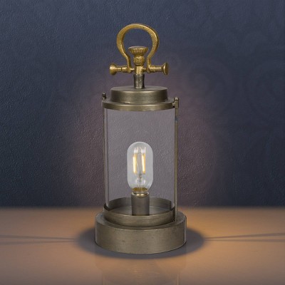 Vintage Gold Metal and Glass Lantern with LED Light