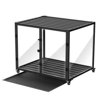 Artloge Modern Extra Large Heavy Duty Dog Crate Tempered Glass Pet Cage with Anti-Rust Aluminum Frame Lockable Casters & Spacious Interior