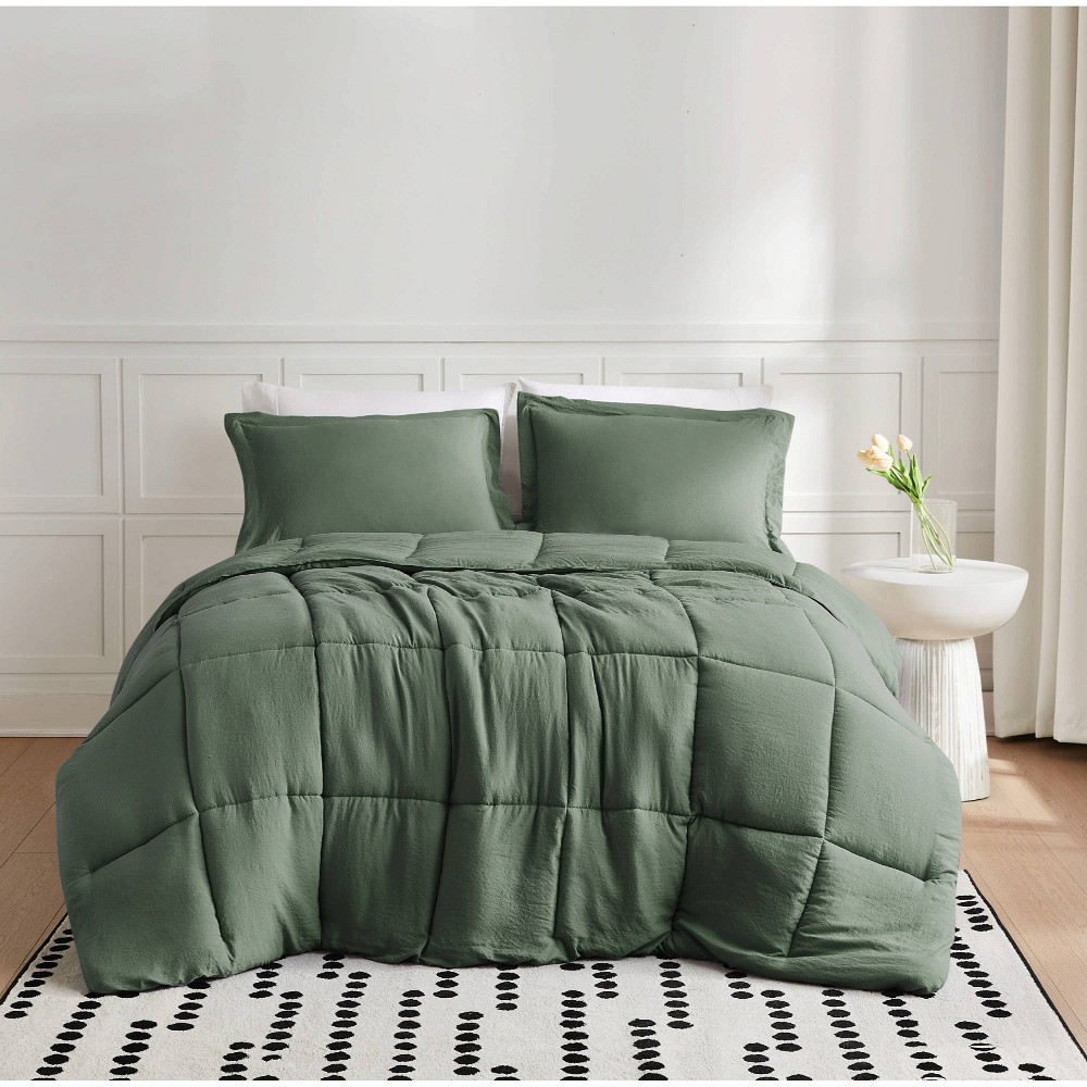 Truly Soft 3pc King Garment Wash Comforter Set Green
