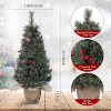 3FT Mini Pre-Lit Christmas Tree, Artificial Tabletop Snow Flocked Tree with 78 LED Lights, Pine Cones, Red Berries, Burlap Base - 2 of 4