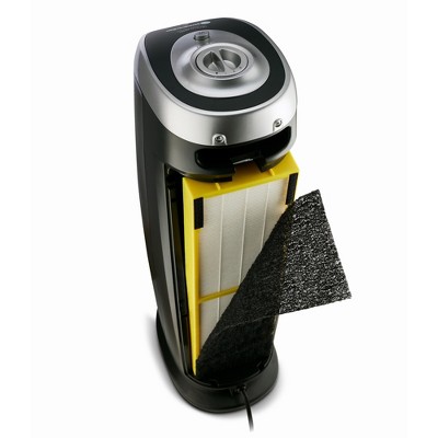 Black and Silver HEPA Tower Air Purifier with UV-C Light