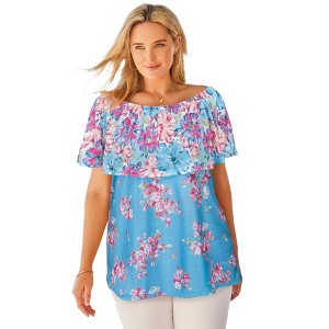 Woman Within Plus Size Off Shoulder Ruffle Tee - 1 of 4