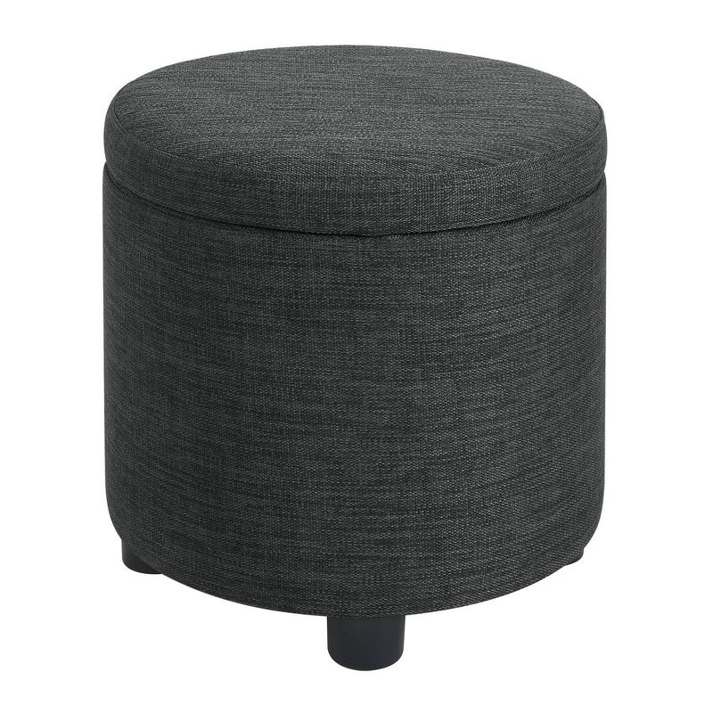 Breighton Home Designs4Comfort Round Accent Storage Ottoman with Reversible Tray Lid Dark Charcoal Gray Fabric, 1 of 7