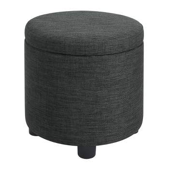 Breighton Home Designs4Comfort Round Accent Storage Ottoman with Reversible Tray Lid Dark Charcoal Gray Fabric