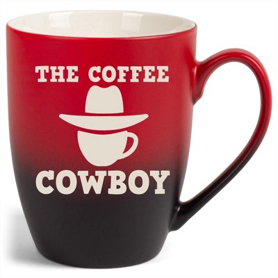 100 North Western Hat 10 Ounce Red and Black Two Toned Ombre, Comfortably Fits Your Hands, Ceramic Tea Coffee Cup Mug, The Coffee Cowboy