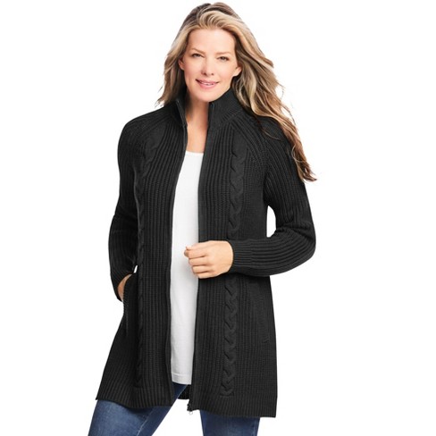 Woman Within Women's Plus Size Cabled Zip-Front Cardigan - image 1 of 4