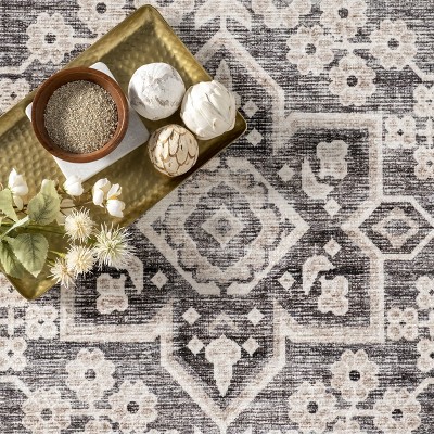 Eira Taupe Medallion Washable Synthetic Area Rug