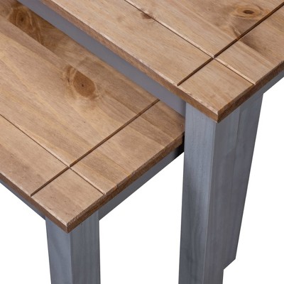 Gray and Natural Pine Wood 2-Piece Nesting Tables