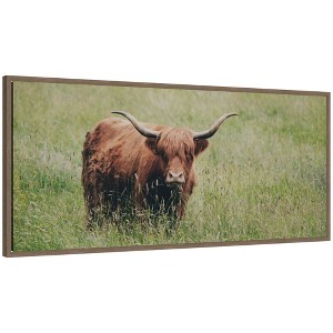 Kate and Laurel Framed Canvas Wall Art Print Highland Cow I by Laura Evans, 40 x 18 Sylvie Walnut Frame, Rustic Farmhouse, Animal Art for Wall Decor - 1 of 4