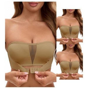 INSPIRE CHIC 3 Packs Women's Mesh Front Closure Push Up Wirefree Bandeau Strapless Breathable Tube Bras - 1 of 4
