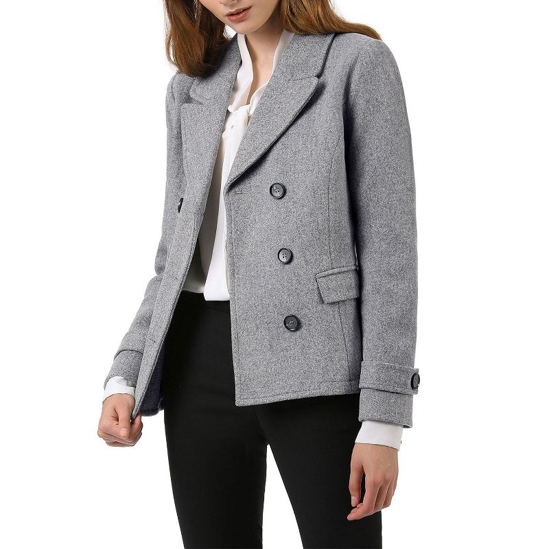 Allegra K Women's Notched Lapel Double-Breasted Pea Coat, 3 of 8
