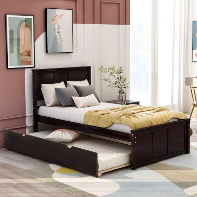 Streamdale Platform Bed with Twin Size Trundle, Twin Size Frame, Espresso