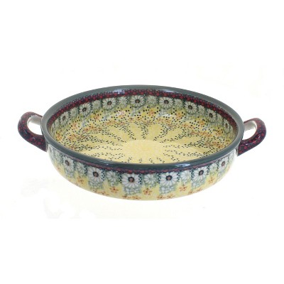 Blue Rose Polish Pottery Sunshine Grotto Small Round Baker with Handles
