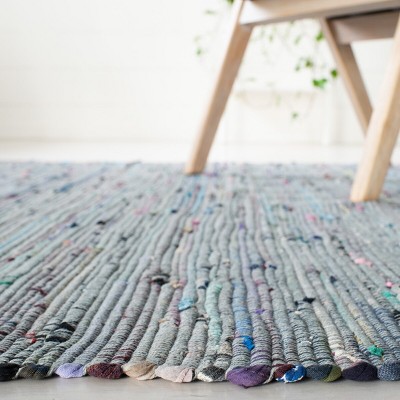 Aqua and Multicolor Handwoven Cotton Flatweave Area Rug