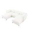 Elegant White Chenille  Sofa with Storage Seat and Ottoman, U-Shaped 3-Seater Cylindrical Backrest and Armrests - 3 of 4