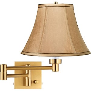 Barnes and Ivy Alta Vintage Swing Arm Wall Lamp Warm Antique Brass Plug-in Light Fixture Tan Fabric Bell Shade for Bedroom Bedside Living Room House - 1 of 4