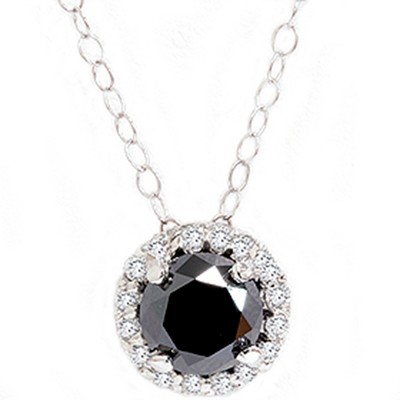 Pompeii3 1 1/8ct Black White Diamond Solitaire Pave Halo Pendant