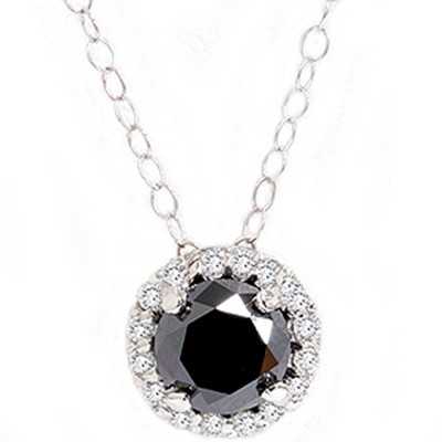  Pompeii3 1 1/8ct Black White Diamond Solitaire Pave Halo Pendant 