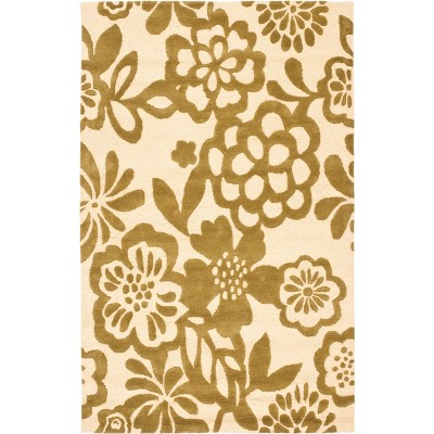 Handmade Beige and Green Wool Viscose Tufted Area Rug, 5'x8'