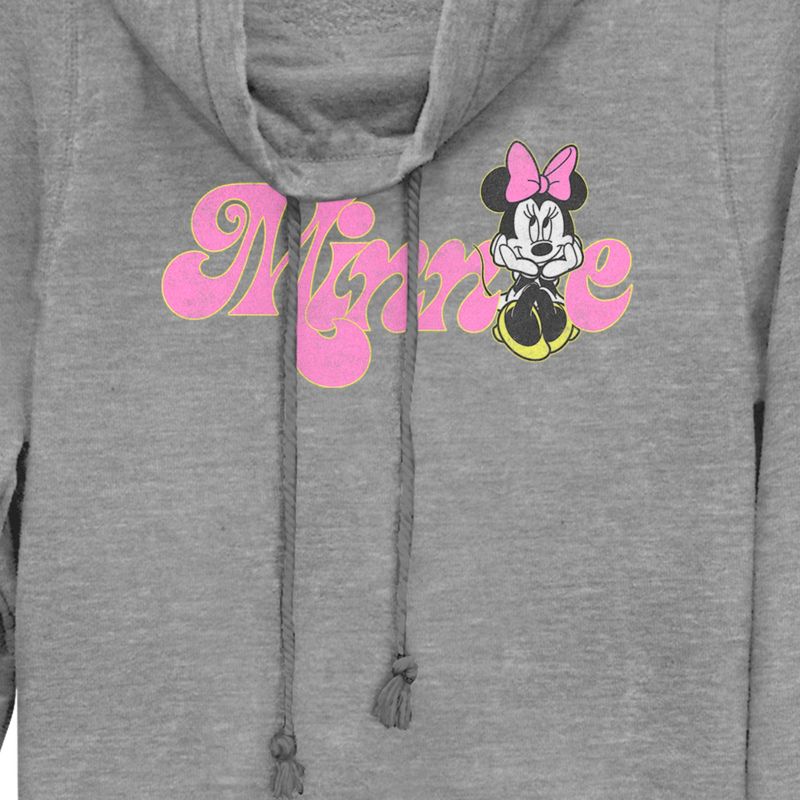 Juniors Womens Minnie Mouse Distressed Retro Logo Cowl Neck Sweatshirt, 2 of 5