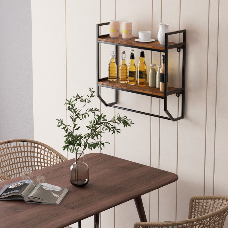 Tangkula 2-Tier Floating Shelving Wall-Mounted Shelf with Hanging Rod Expansion Screws & Metal Frame, 5 of 10