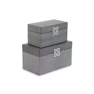 Cheung's Galena Set of 2 Double Happiness Shagreen Boxes - Dark Silver - 1 of 4