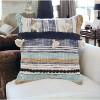 HomeRoots 18" Blue and Beige Throw Pillow with Tassels - 2 of 4