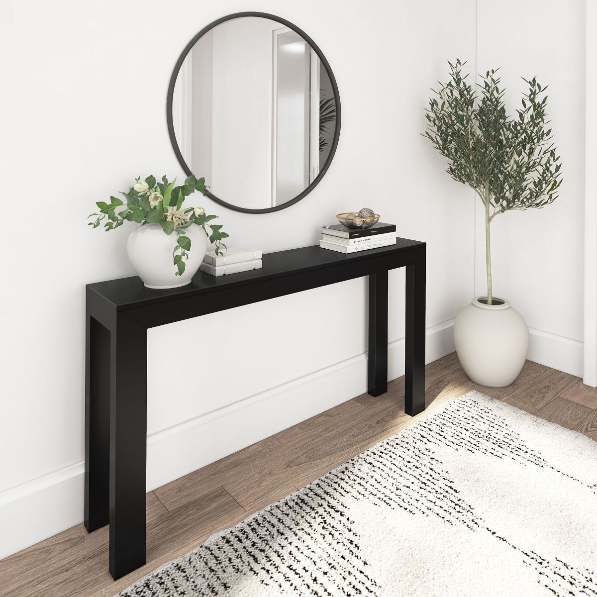 Plank+Beam 56" Modern Console Table, Solid Wood Narrow Entryway Table