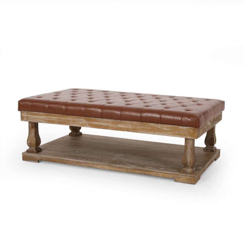 Mineola Contemporary Upholstered Rectangular Ottoman Cognac Brown/Weathered - Christopher Knight Home, 4 of 12
