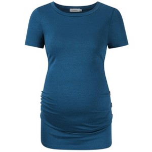 Clearlove Maternity Tunic Tops Maternity Shirt Side Button and Ruched Maternity Tunic Tops Maternity Short Sleeve T-Shirts - 1 of 4