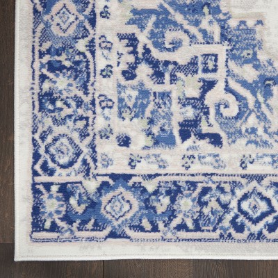 Ivory Blue Floral 8' x 10' Reversible Synthetic Area Rug