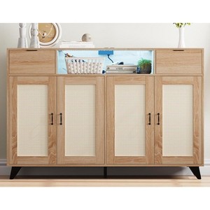 Jojoka Sideboard Buffet Cabinet,4 Rattan Doors 2 Drawers Accent Storage Cabinet - 1 of 4